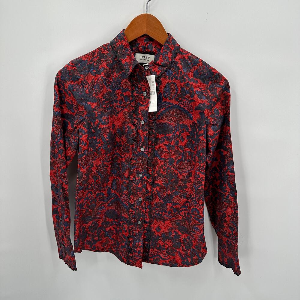 J.CREW NWT Scallop-ruffle perfect slim shirt in Ratti® poinsettia paisley // 2 - Picture 2 of 11